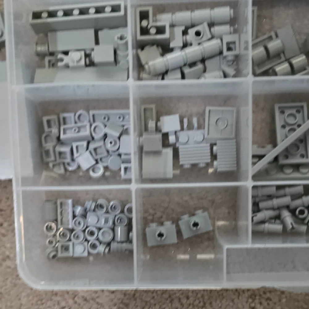 LEGO Various Light Gray Pieces and Parts with Plastic Storage Organizer